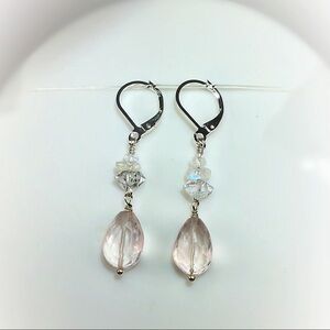 Rose Quartz, Moonstone & Diamond Silver Earrings!